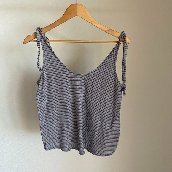 Hinge Pink, Navy, & Gray Striped Tank Top w/ Tie Strap Detailing - Picture 1 of 5